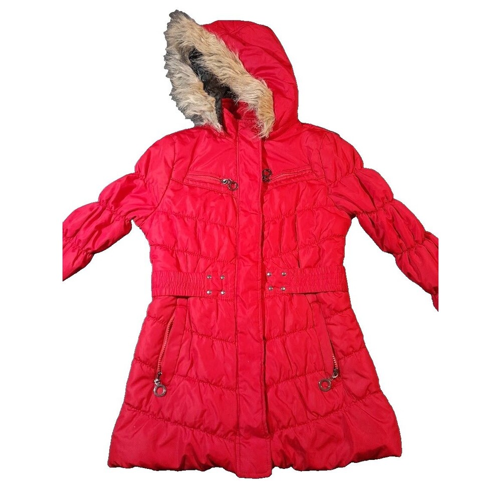 VTG Dollhouse Puffer Jacket Red Parka Faux fur hood Small Woman's Cute